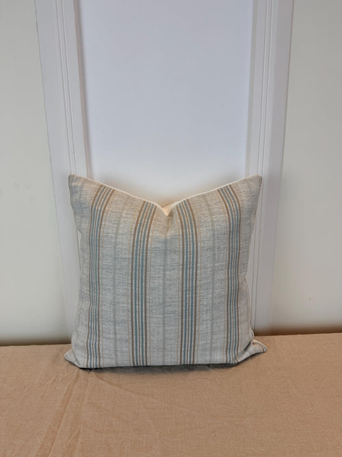 Beige and soft blue striped pillow cover, farmhouse style