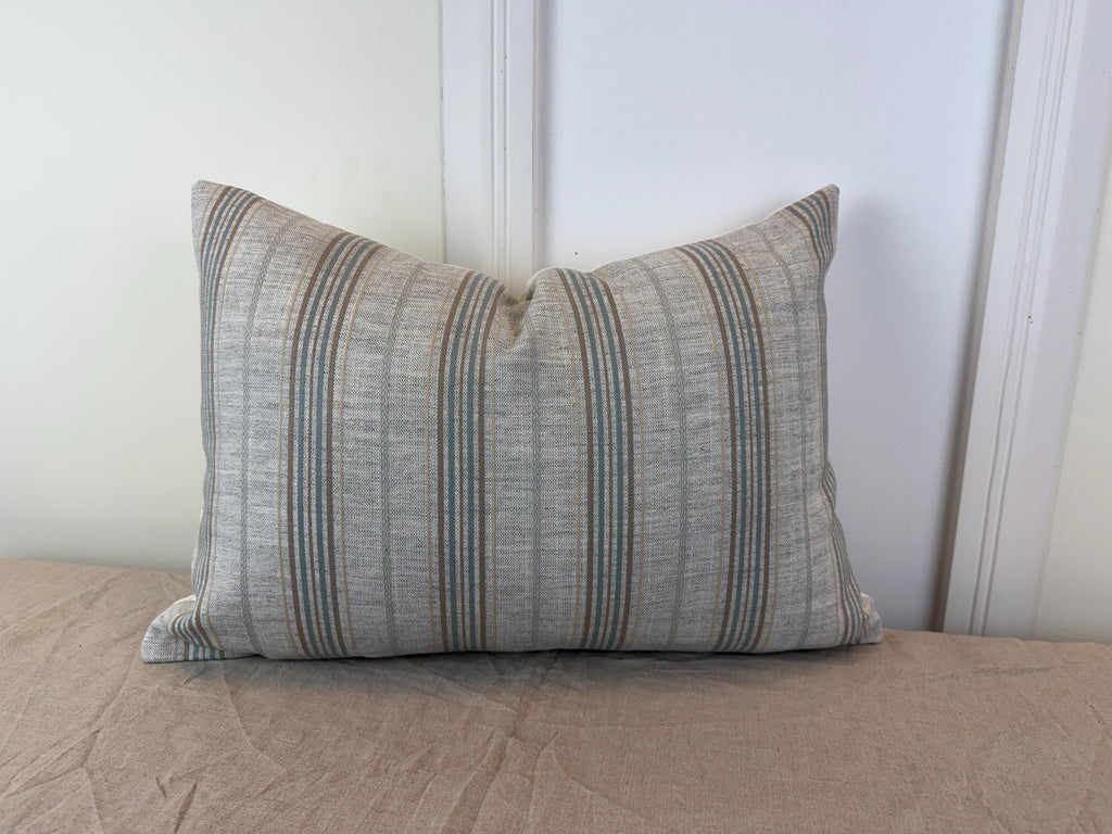 Beige and soft blue striped pillow cover, farmhouse style - view 10
