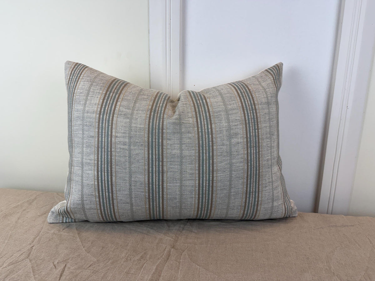 Beige and soft blue striped pillow cover, farmhouse style - view 10