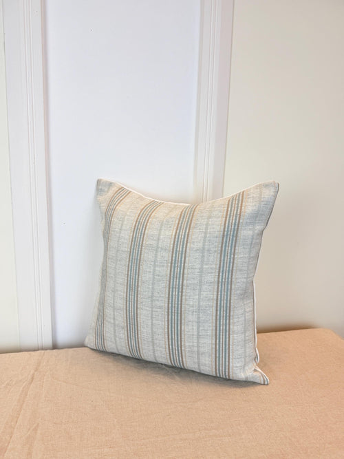 Beige and soft blue striped pillow cover, farmhouse style - view 2