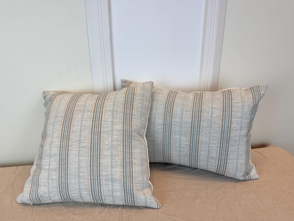 Beige and soft blue striped pillow cover, farmhouse style - view 4