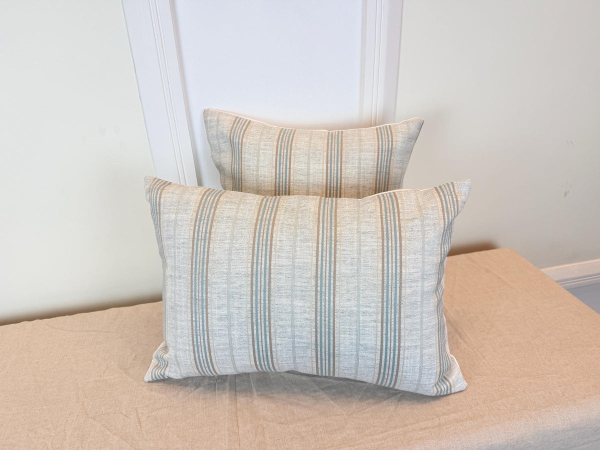 Beige and soft blue striped pillow cover, farmhouse style - view 5