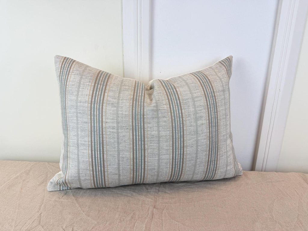 Beige and soft blue striped pillow cover, farmhouse style - view 8