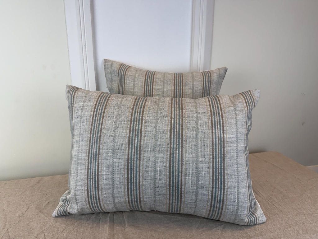 Beige and soft blue striped pillow cover, farmhouse style - view 9