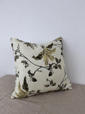 Botanical floral linen pillow cover in cream and olive green