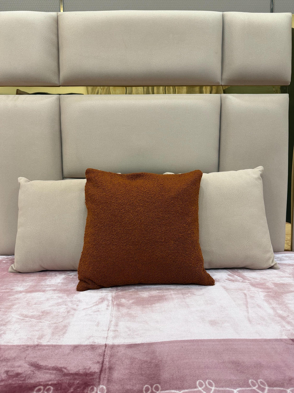 Burnt orange bouclé textured pillow cover - view 10