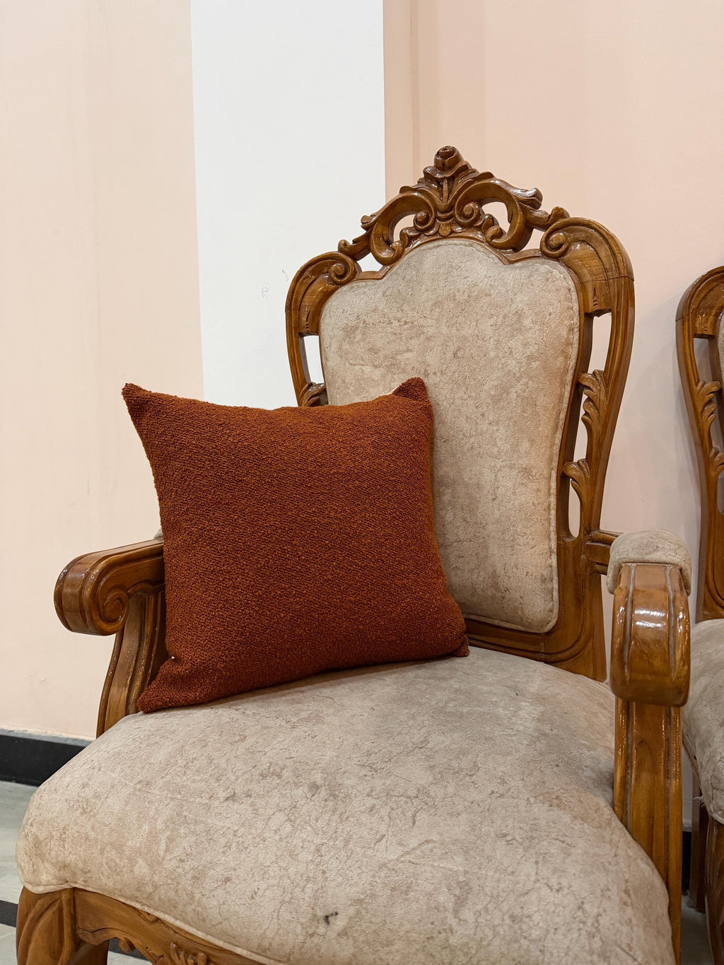 Burnt orange bouclé textured pillow cover - view 2