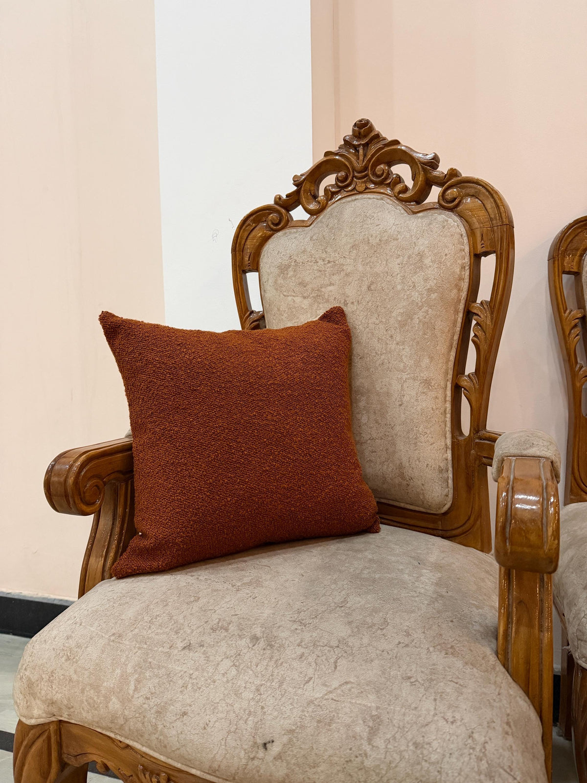 Burnt orange bouclé textured pillow cover - view 2