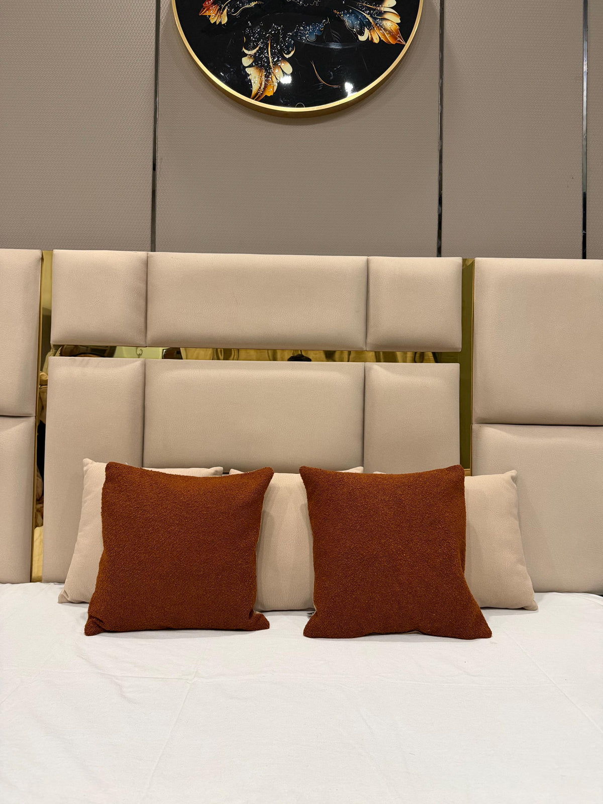 Burnt orange bouclé textured pillow cover - view 4