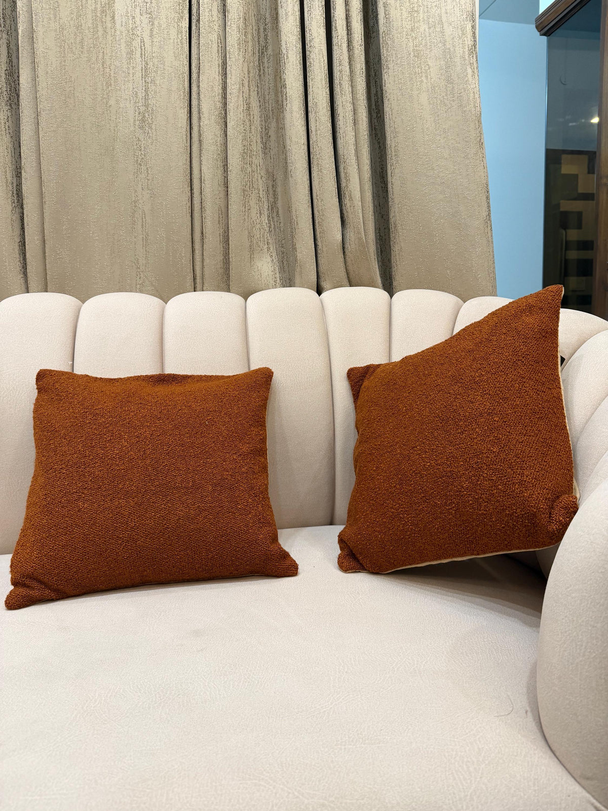 Burnt orange bouclé textured pillow cover - view 7