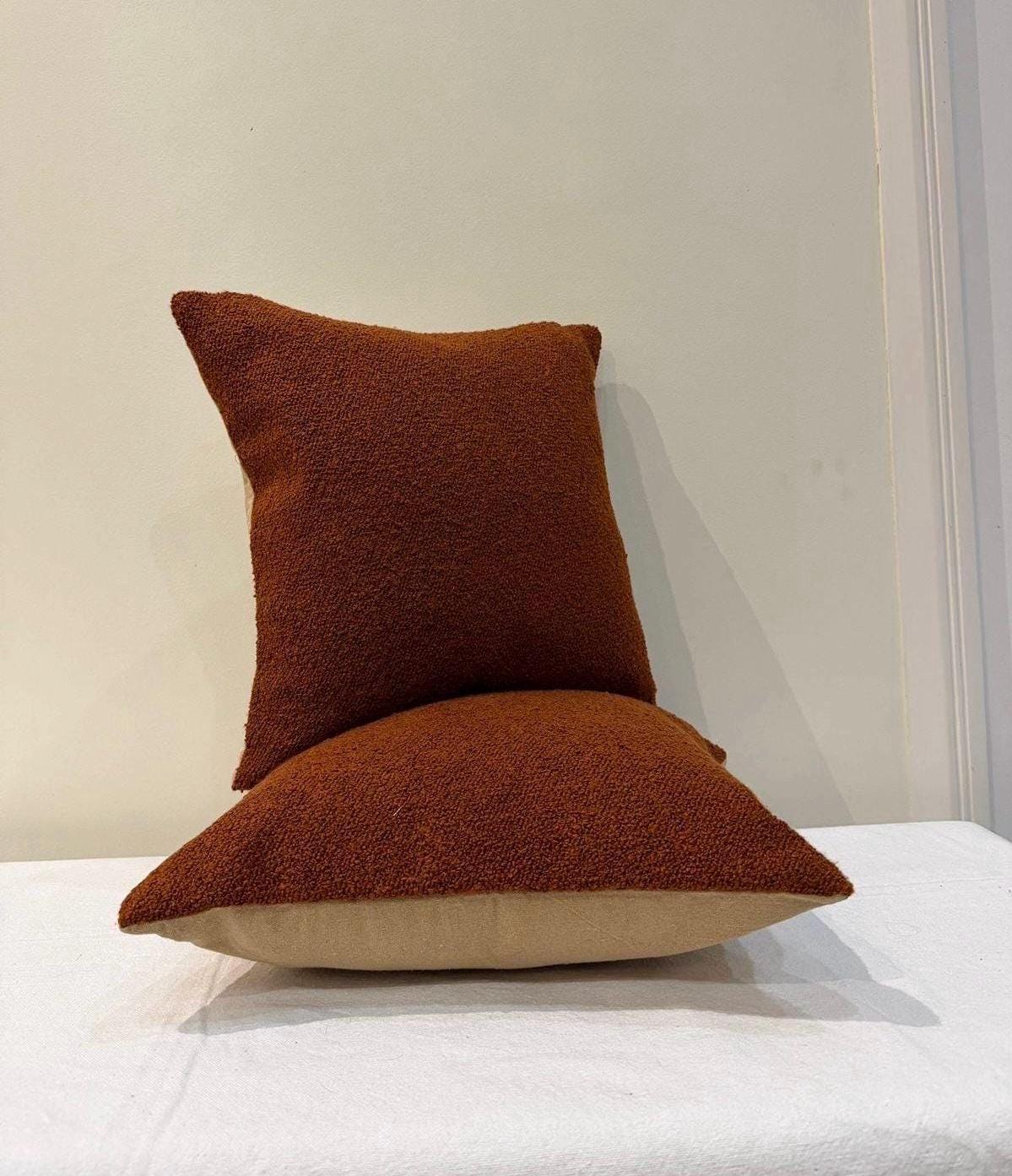 Burnt orange bouclé textured pillow cover - view 8