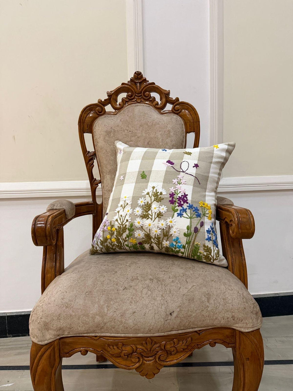 Embroidered floral boho cotton pillow cover, 18x18 inch - view 2