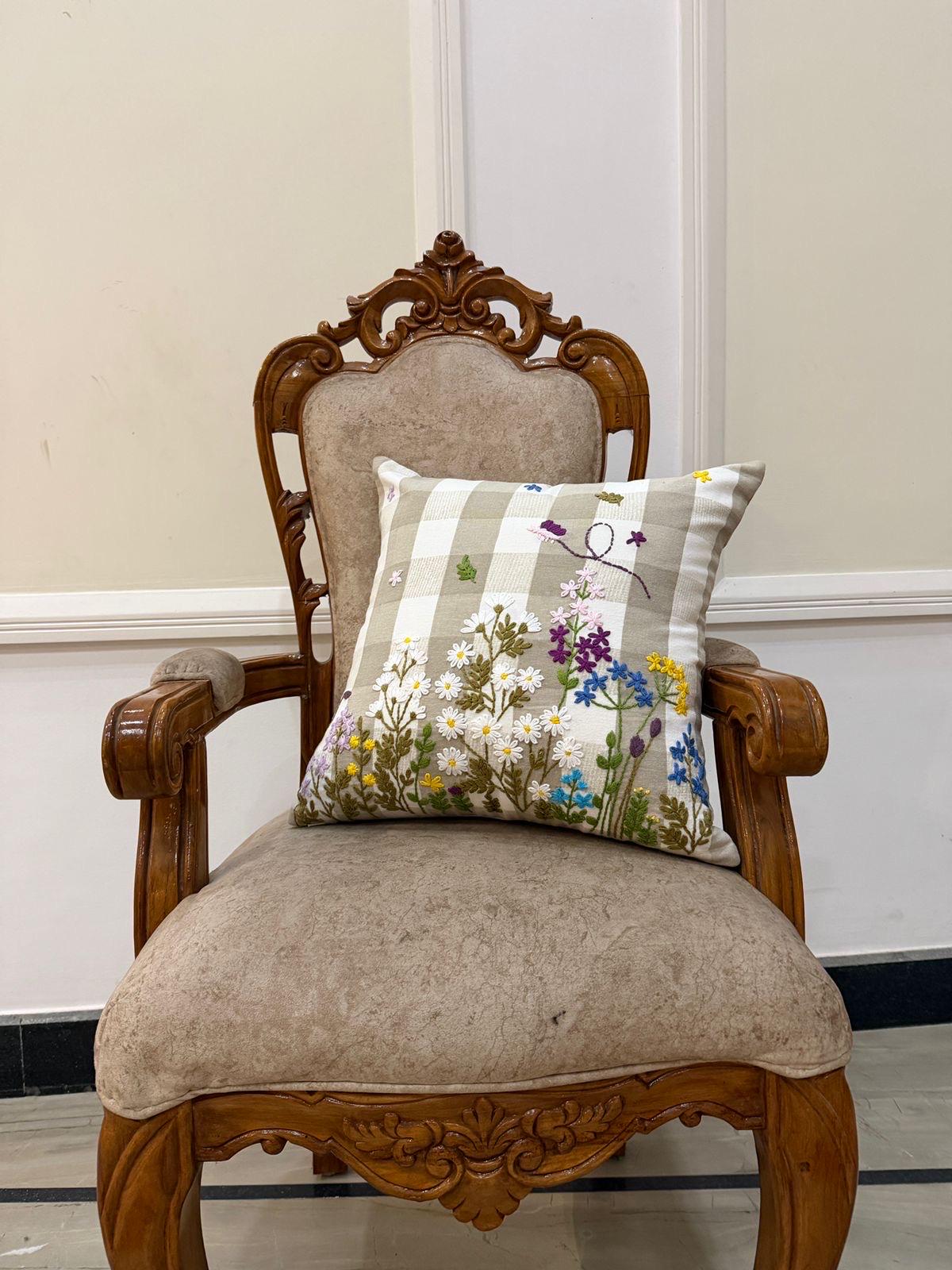Embroidered floral boho cotton pillow cover, 18x18 inch - view 2