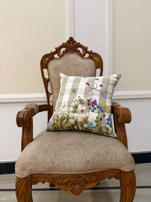 Embroidered floral boho cotton pillow cover, 18x18 inch - view 2