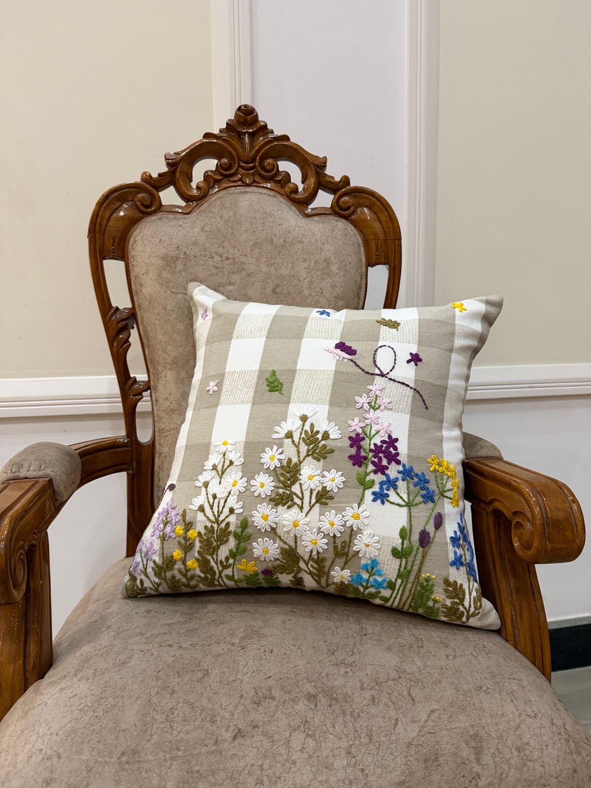 Embroidered floral boho cotton pillow cover, 18x18 inch - view 5