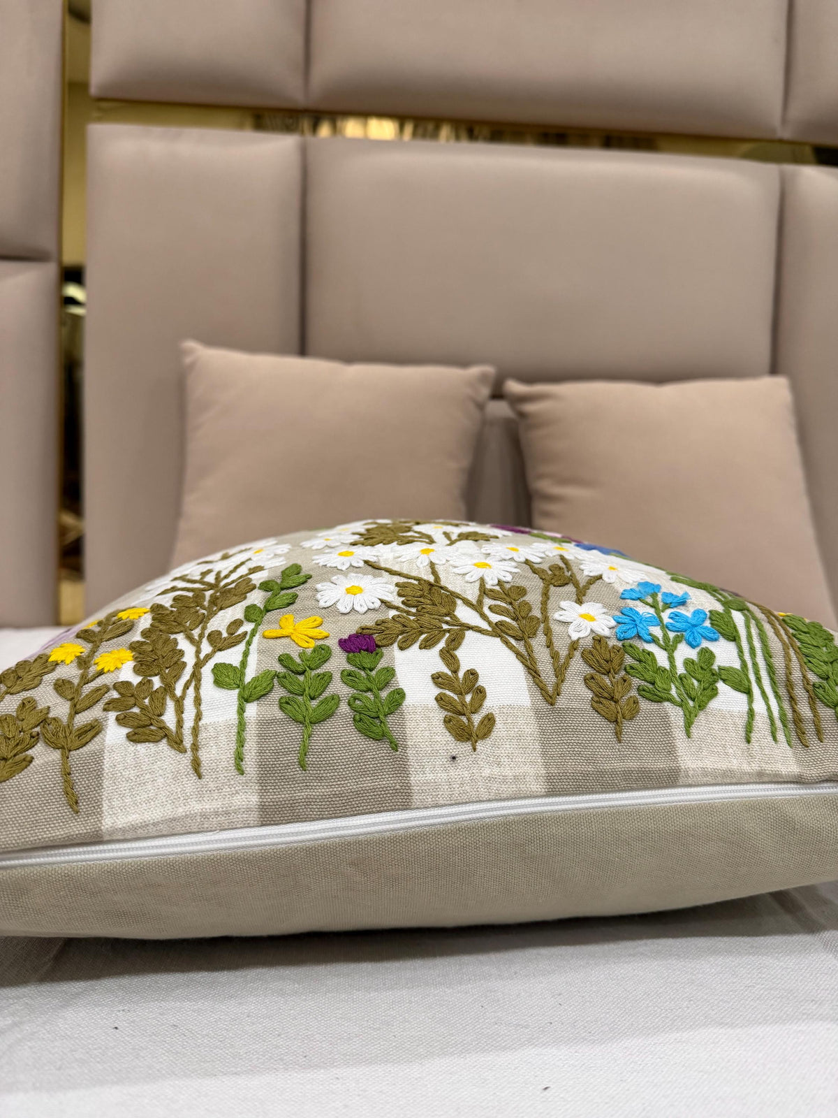 Embroidered floral boho cotton pillow cover, 18x18 inch - view 6