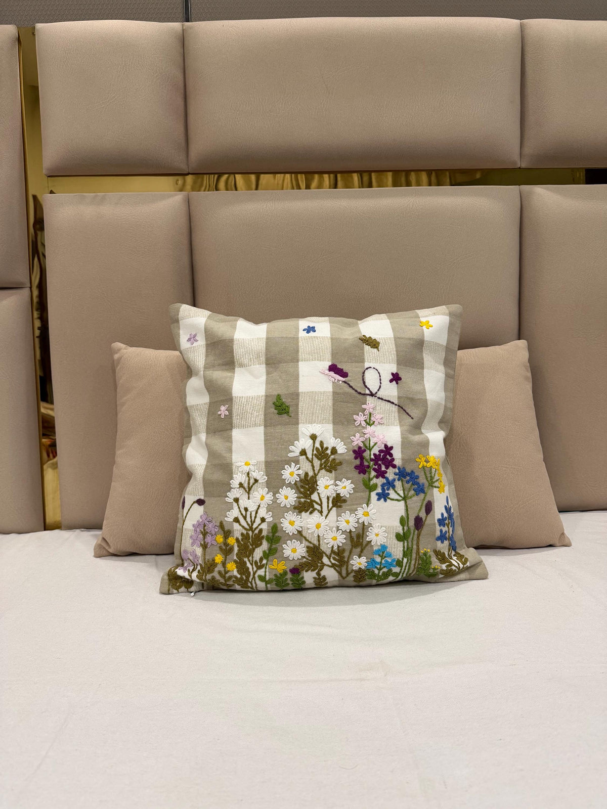 Embroidered floral boho cotton pillow cover, 18x18 inch - view 7