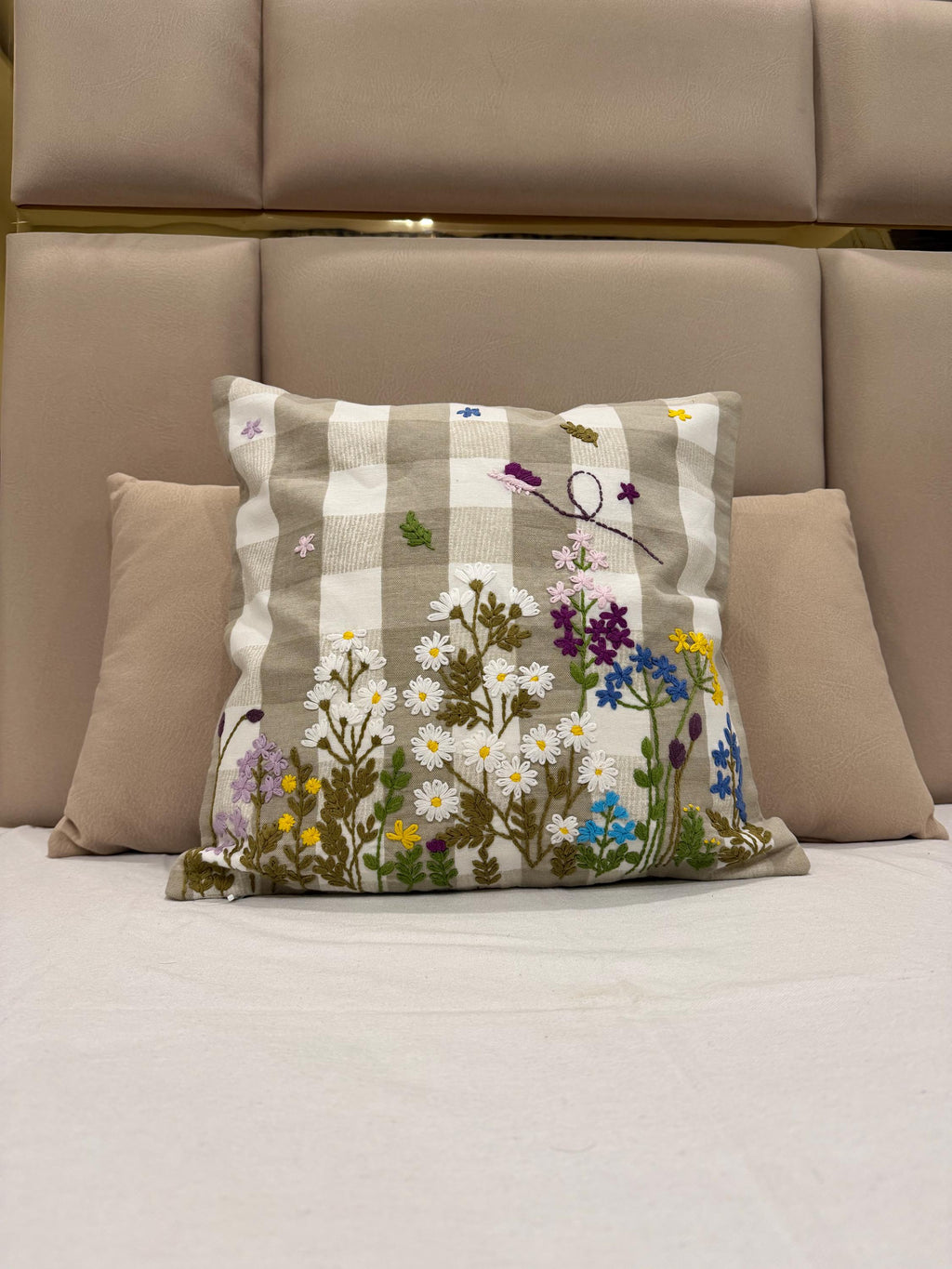 Embroidered floral boho cotton pillow cover, 18x18 inch - view 8