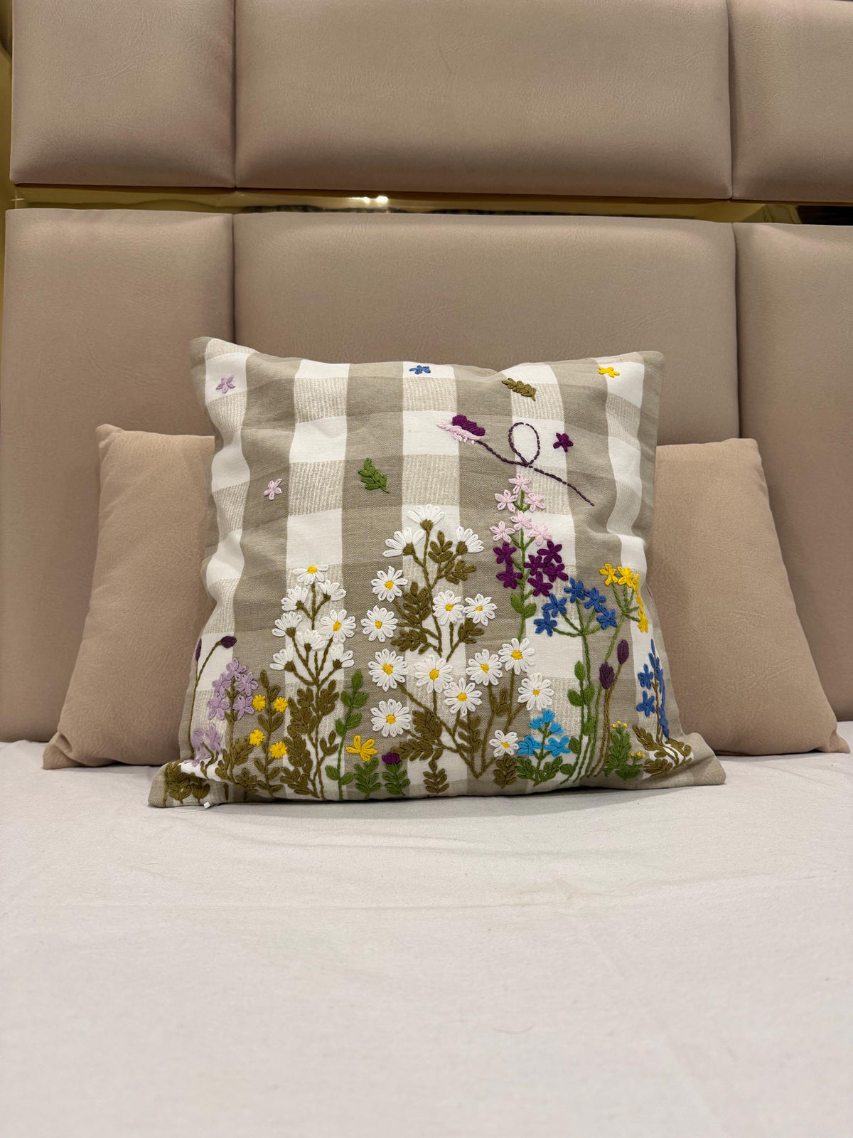 Embroidered floral boho cotton pillow cover, 18x18 inch - view 8
