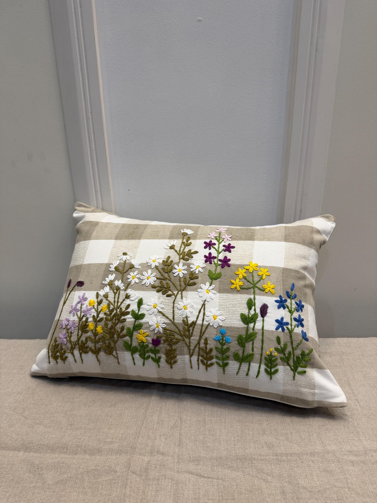 Embroidered floral boho pillow cover, 14x20 lumbar
