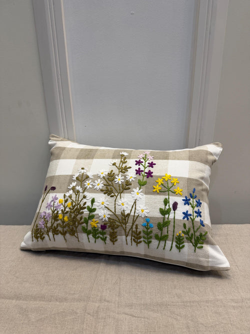 Embroidered floral boho pillow cover, 14x20 lumbar