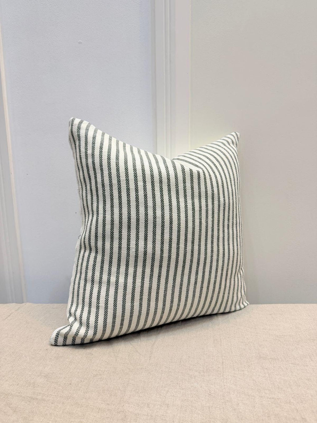 Green and white striped cotton pillow cover - view 2