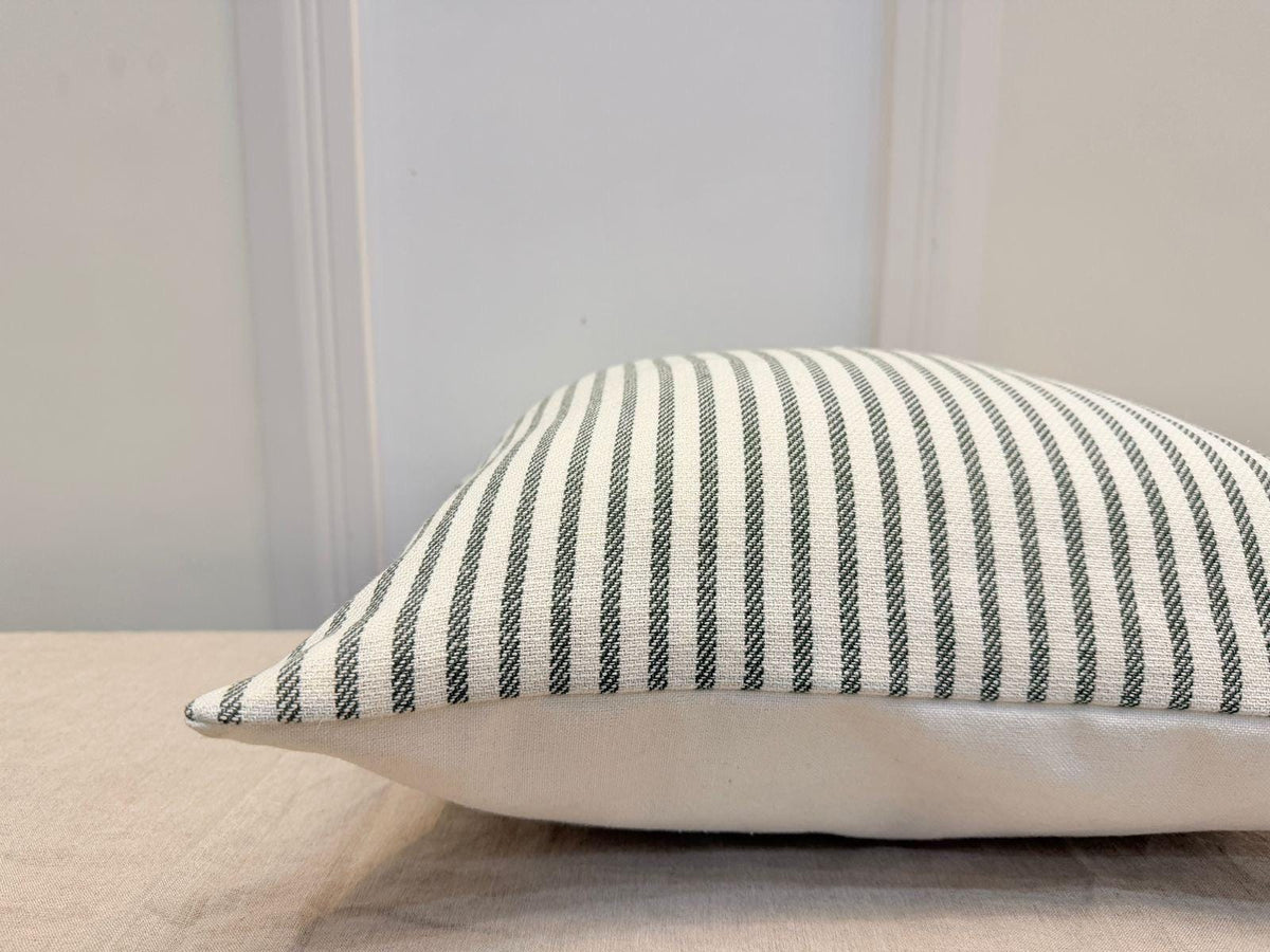 Green and white striped cotton pillow cover - view 3