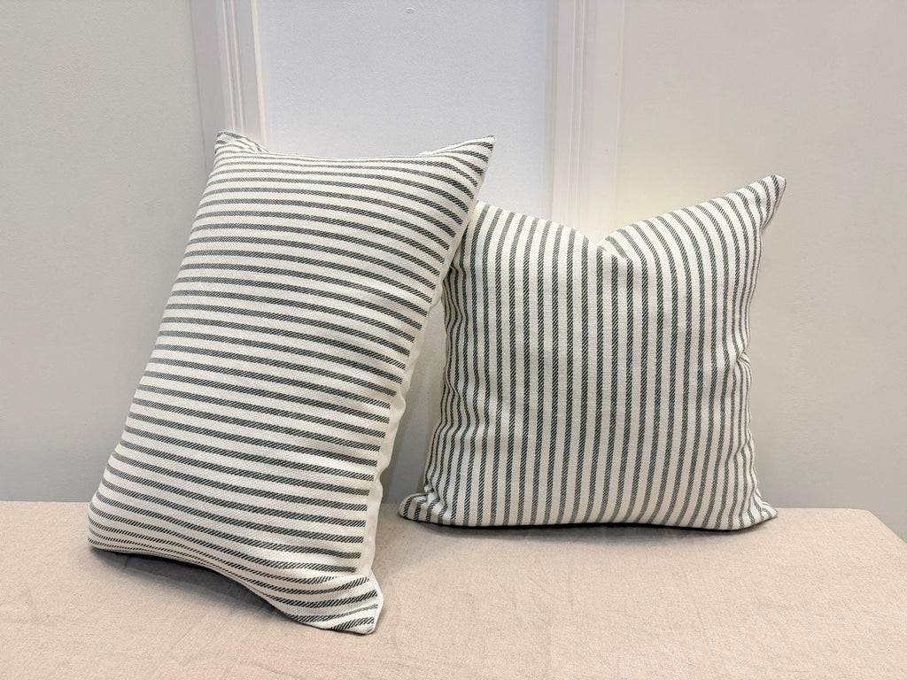 Green and white striped cotton pillow cover - view 4