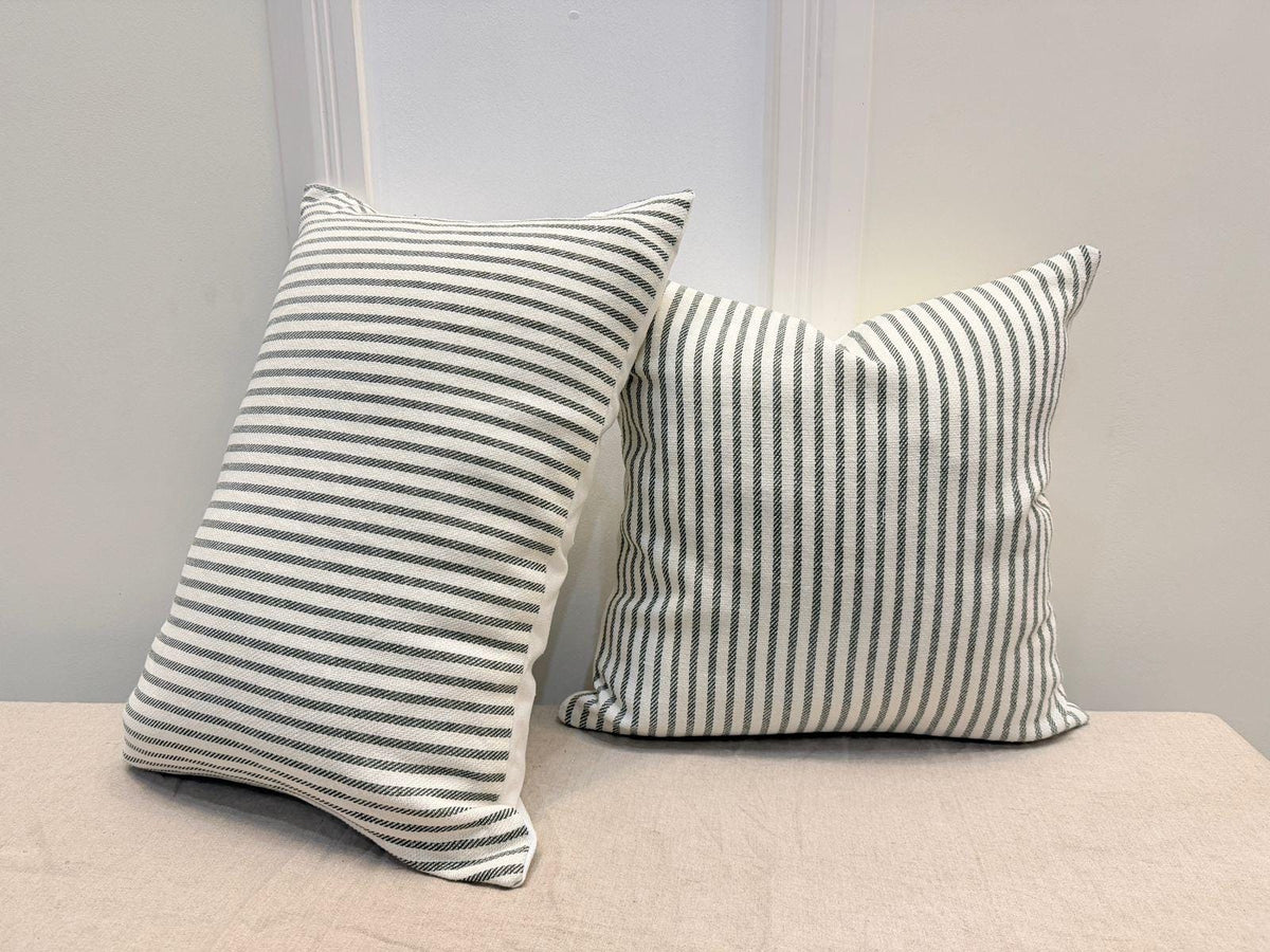 Green and white striped cotton pillow cover - view 4