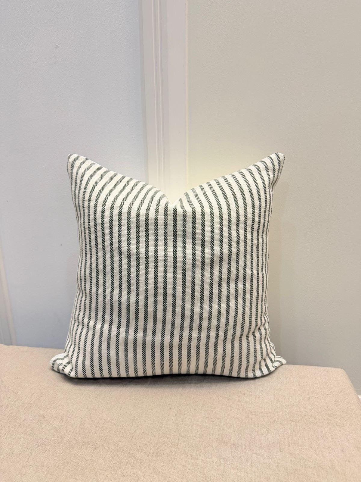 Green and white striped cotton pillow cover - view 5