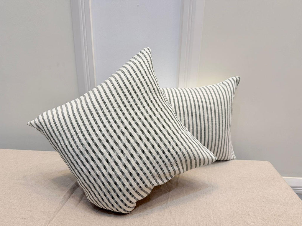 Green and white striped cotton pillow cover - view 6