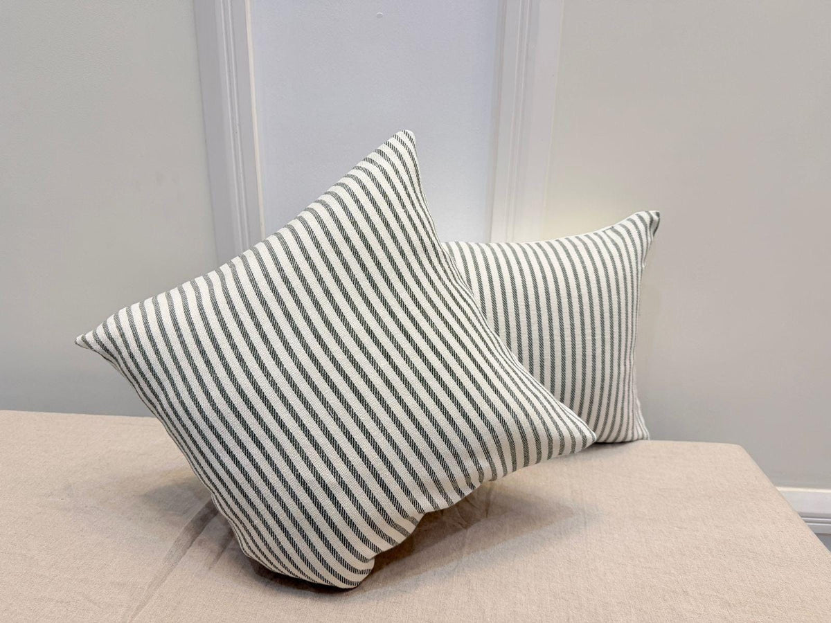 Green and white striped cotton pillow cover - view 6
