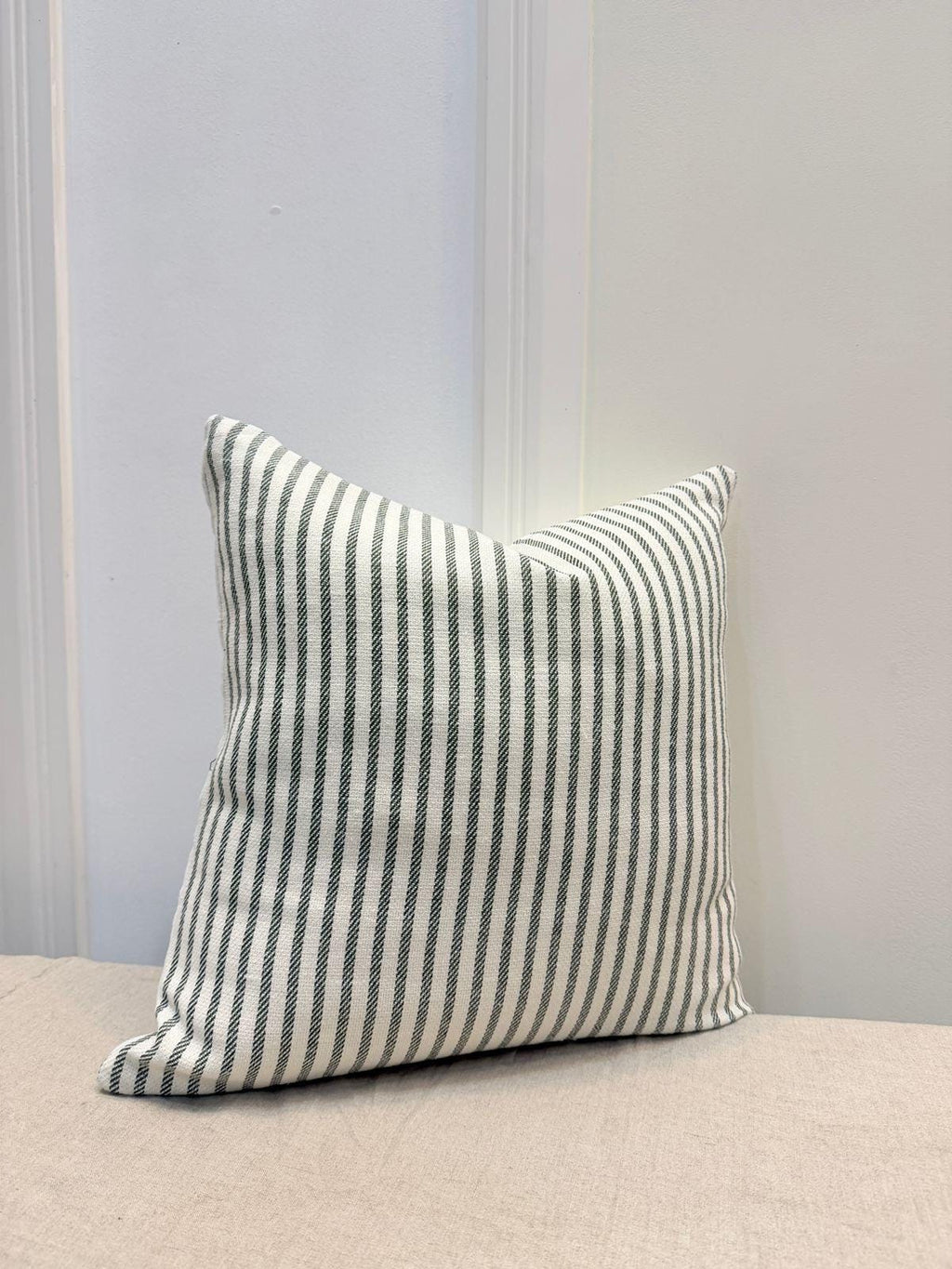 Green and white striped cotton pillow cover - view 7