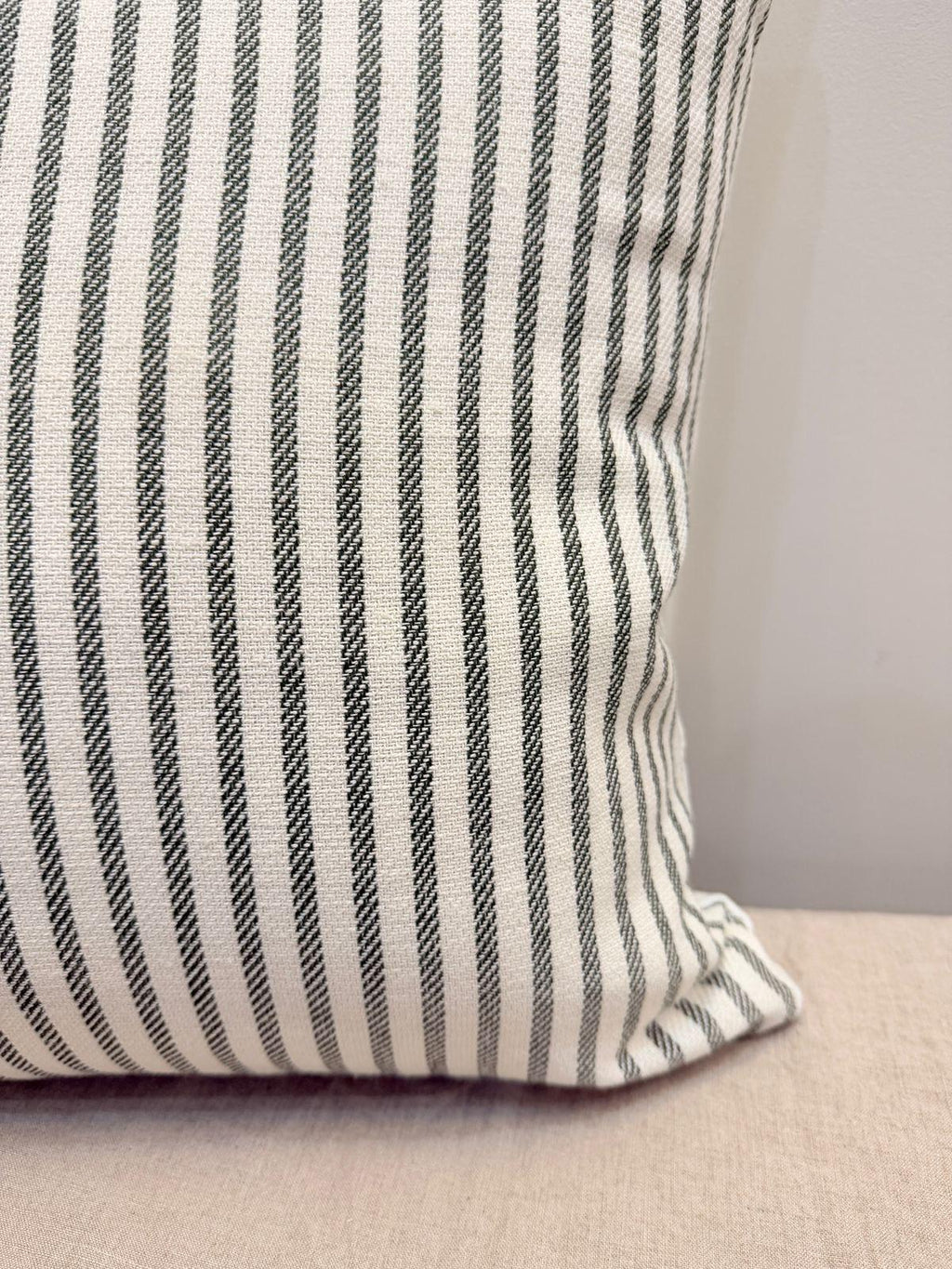 Green and white striped cotton pillow cover - view 8