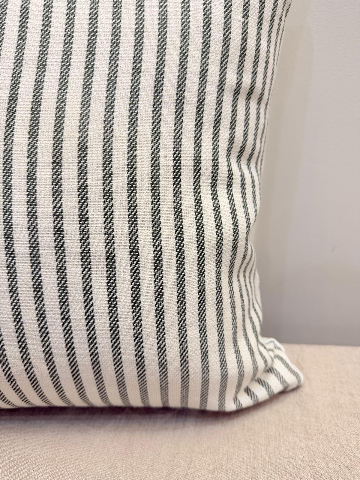 Green and white striped cotton pillow cover - view 8