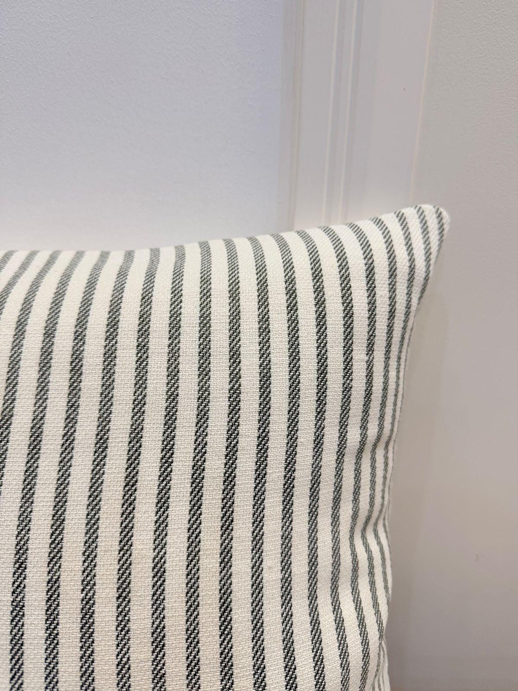 Green and white striped cotton pillow cover - view 9
