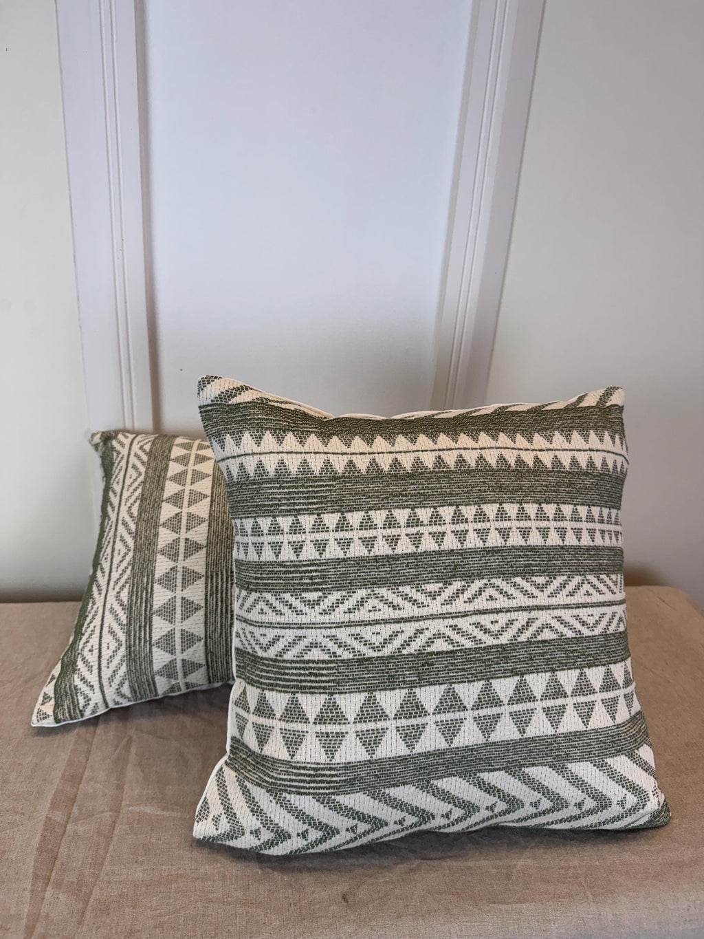 Green geometric woven pillow cover, boho farmhouse - view 2
