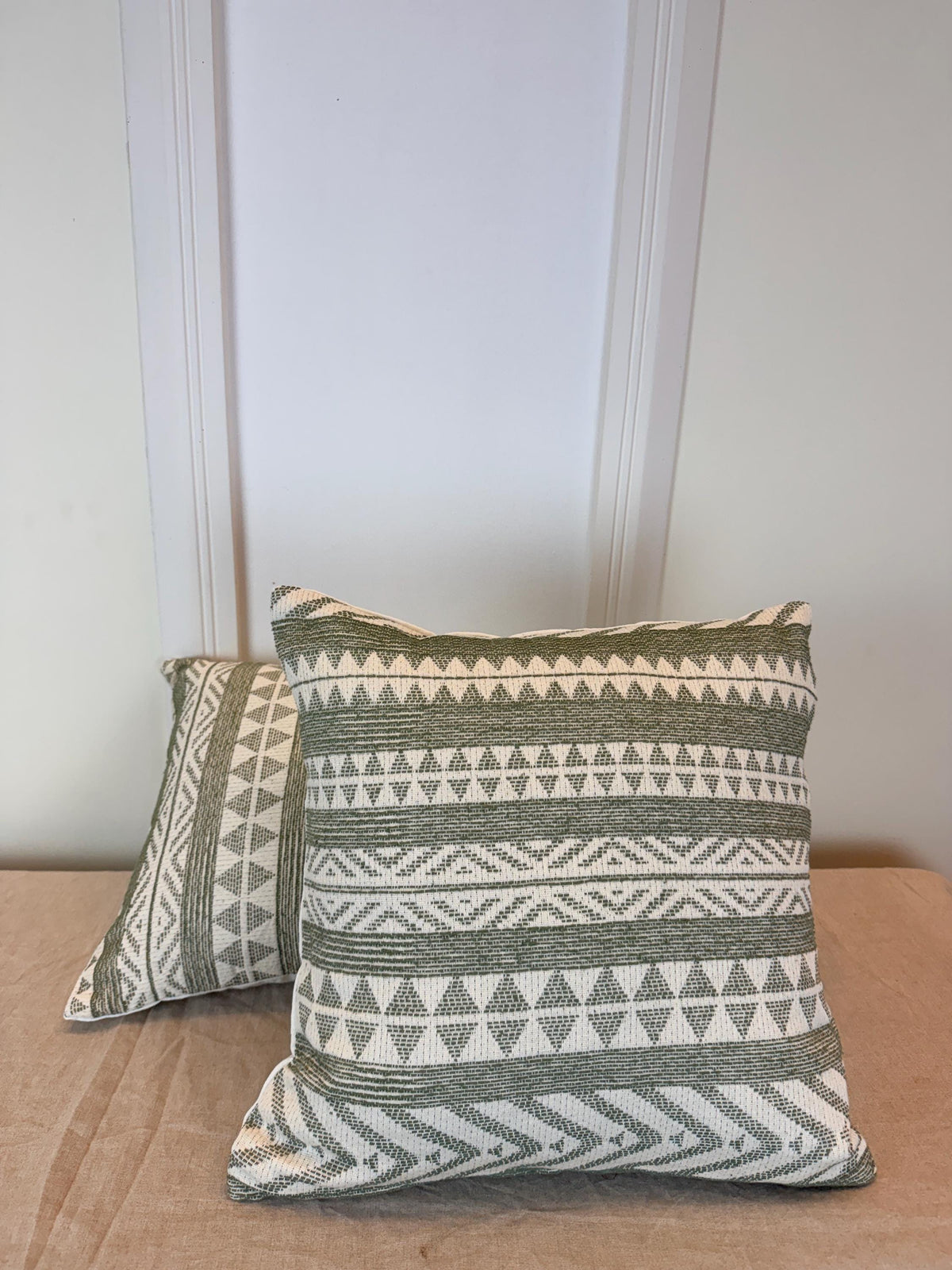 Green geometric woven pillow cover, boho farmhouse - view 3