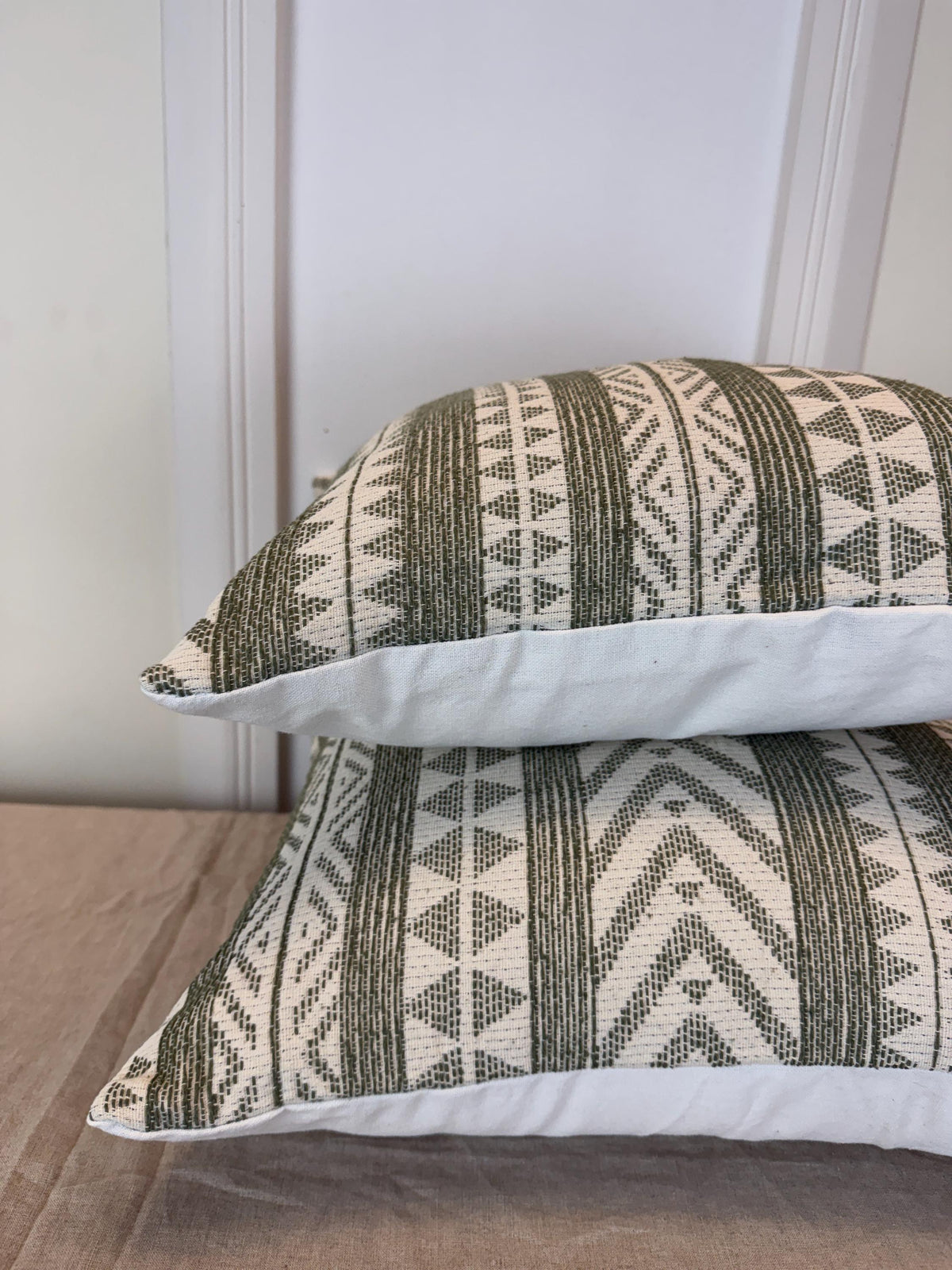 Green geometric woven pillow cover, boho farmhouse - view 6