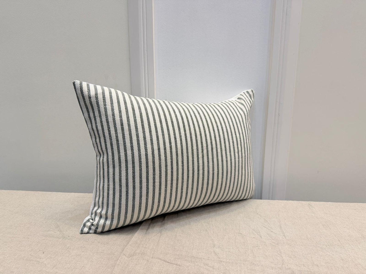 Green striped cotton lumbar pillow cover