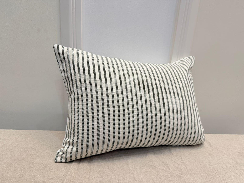 Green striped cotton lumbar pillow cover - view 10