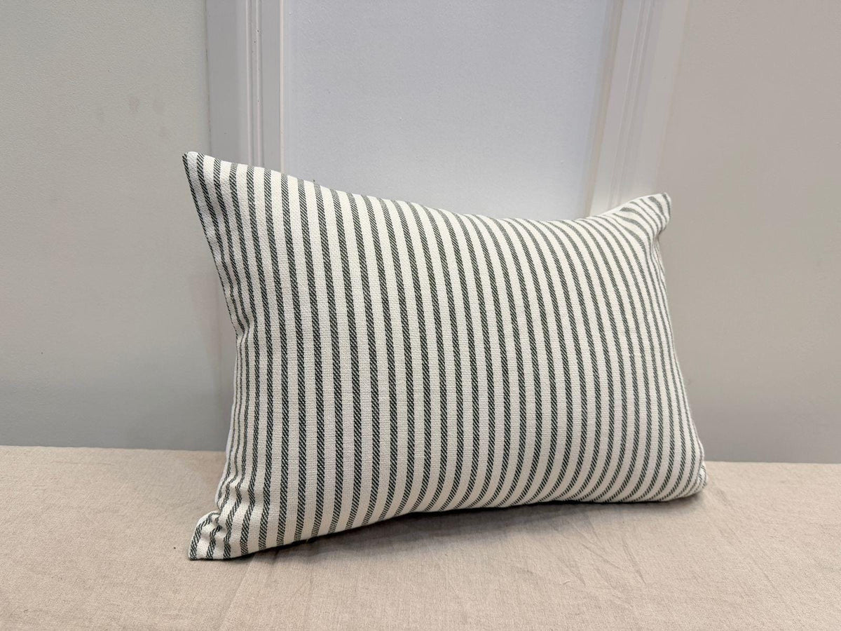 Green striped cotton lumbar pillow cover - view 10