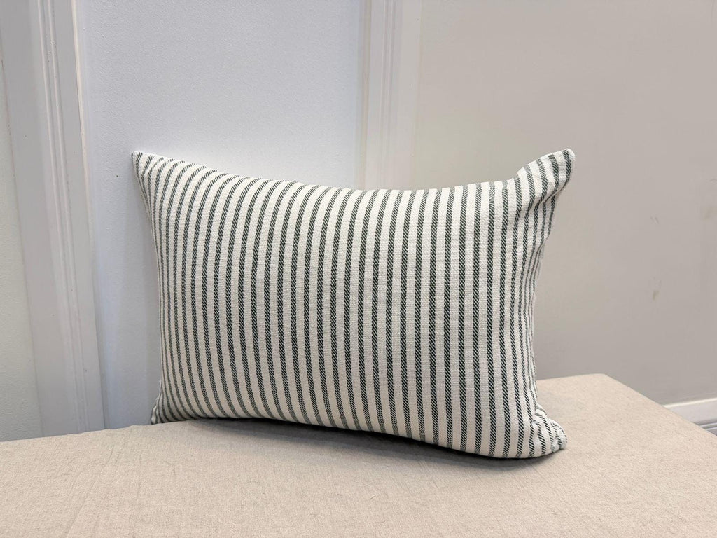 Green striped cotton lumbar pillow cover - view 2