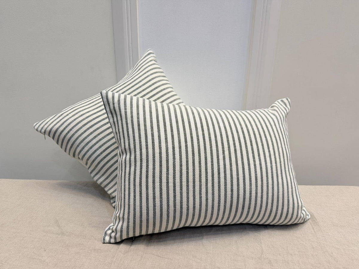 Green striped cotton lumbar pillow cover - view 3