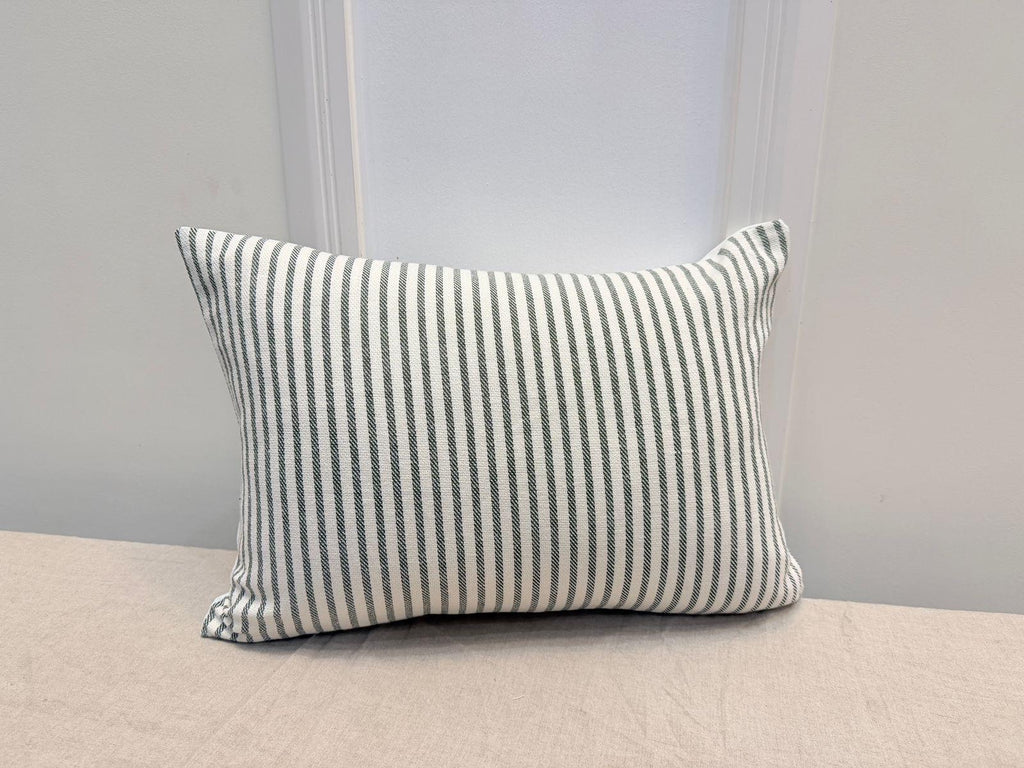 Green striped cotton lumbar pillow cover - view 4