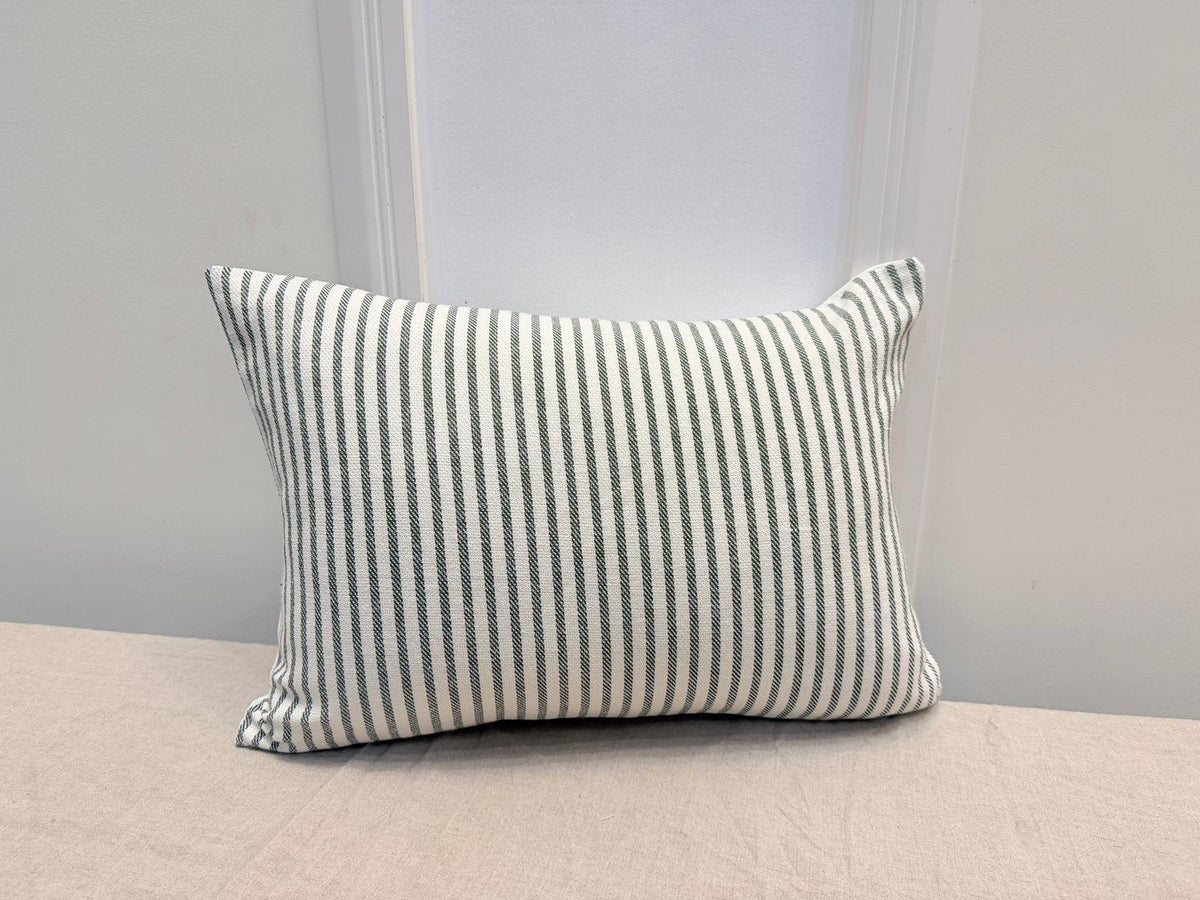 Green striped cotton lumbar pillow cover - view 4