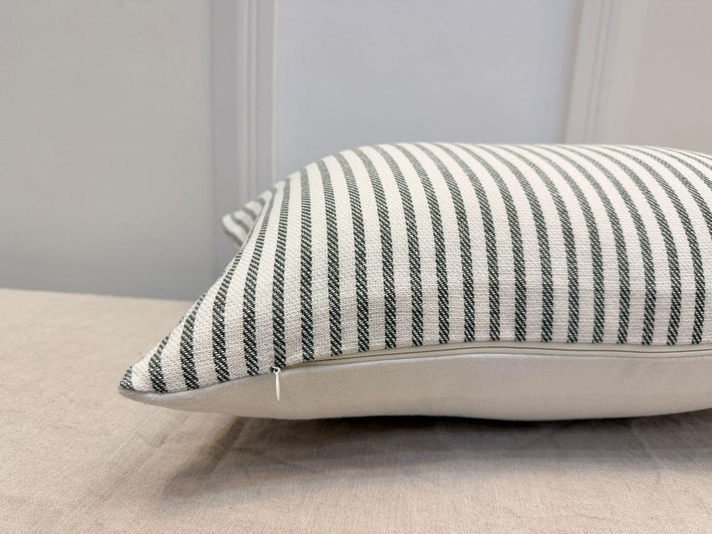 Green striped cotton lumbar pillow cover - view 5