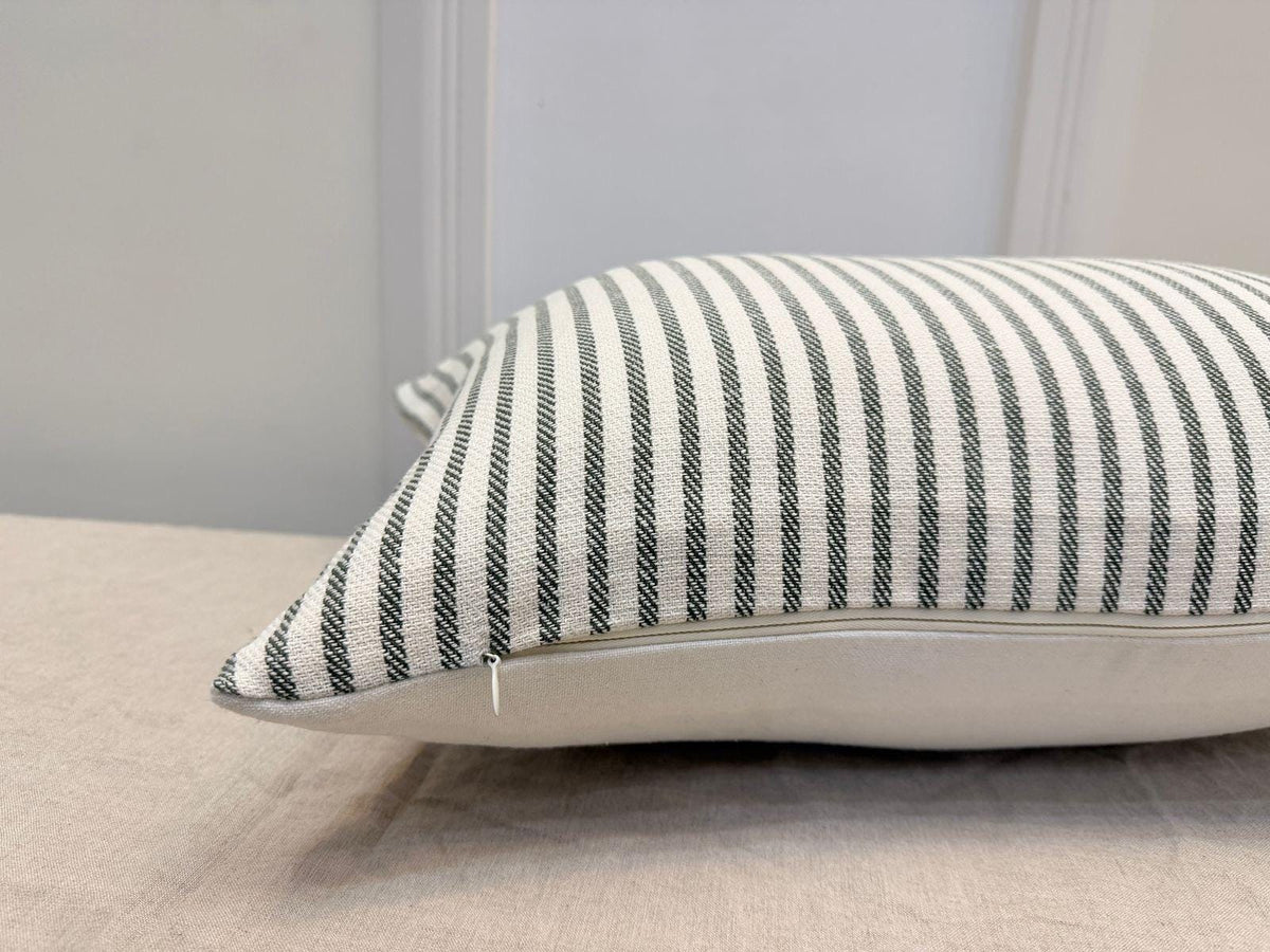Green striped cotton lumbar pillow cover - view 5