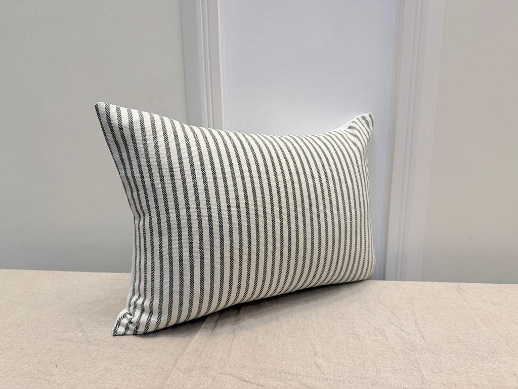 Green striped cotton lumbar pillow cover - view 6