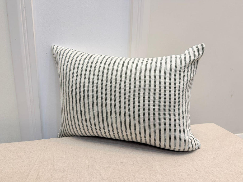 Green striped cotton lumbar pillow cover - view 7